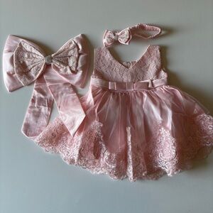Baby Girl Tutu Ball Pink Gown Lace Dress, Size 3M